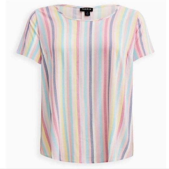 Torrid Multi Color Button Back Stripe Abbey Rayon Slub Top Short Sleeve Shirt 3X - Picture 4 of 15